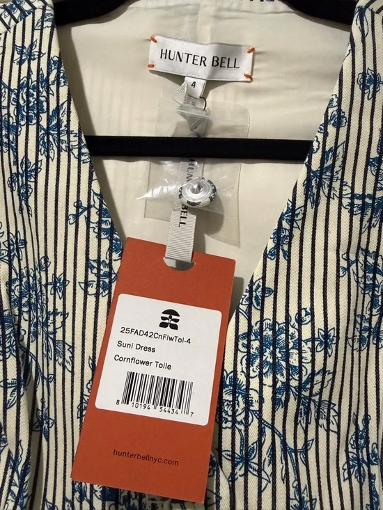 HUNTER BELL Blue and White Floral Stripe Sleeveless Mini Dress - Picture 2 of 3
